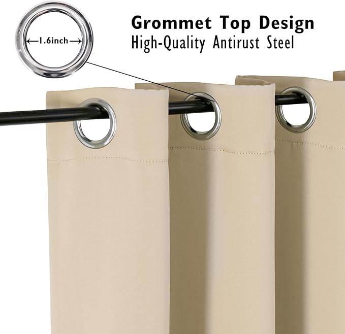ChrisDowa Small Kitchen Valances for Windows - Grommet Short Thermal Insulated Room Darkening Window Valances Curtains for Living Room (2 Panels, Biscotti Beige, 52 x 18 Inch)