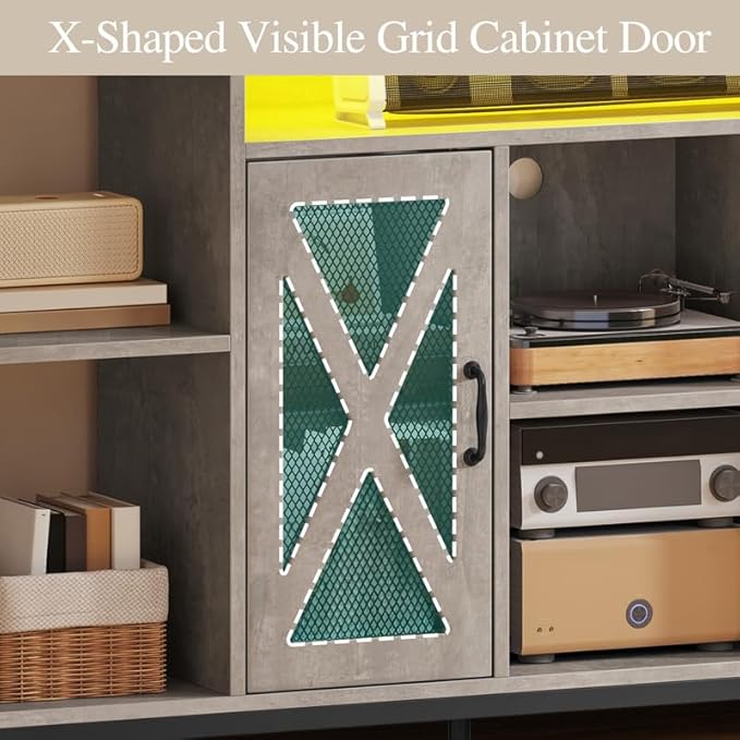 YITAHOME TV Stand for 70/65 Inch TV, 33.5'' Tall TV Stands for Living Room, Entertainment Center with Storage, LED TV Stand with Power Outlets, TV Media Console Cabinet, Grey