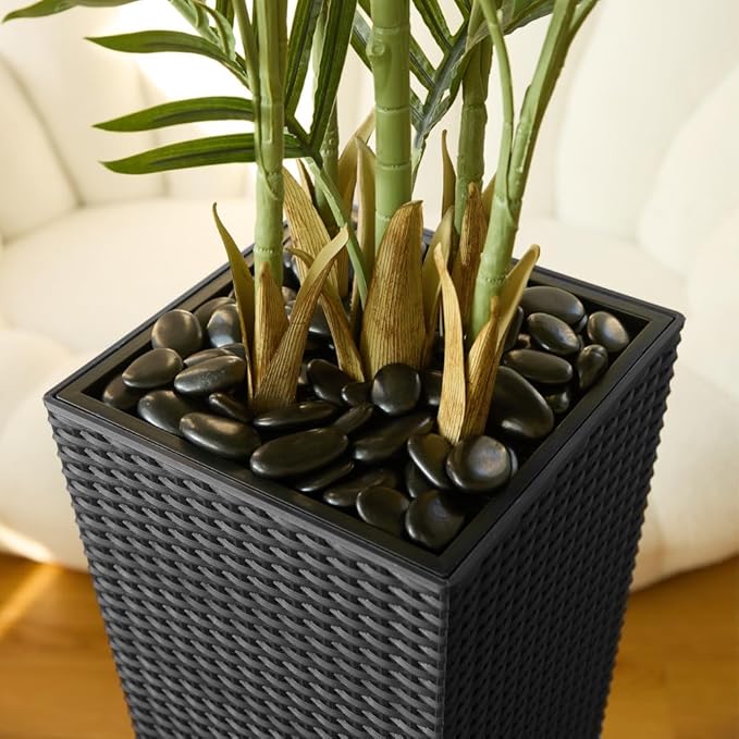6FT Artificial Palm Tree - Tall Fake Tree with Black Taper Planter & Pebbles, UV Resistant for Indoor & Outdoor Decor - Large Potted Faux Plant for Living Room, Office, Home Decor,VN130