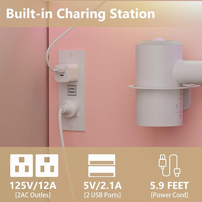 Pink Vanity Mirror with Lights Desk and Chair, Small Makeup Vanity Set with Charging Station, Dressing Table with 2 Large Drawers, RGB Ambient Light, 3 Lighting Modes & Adjustable Brightness