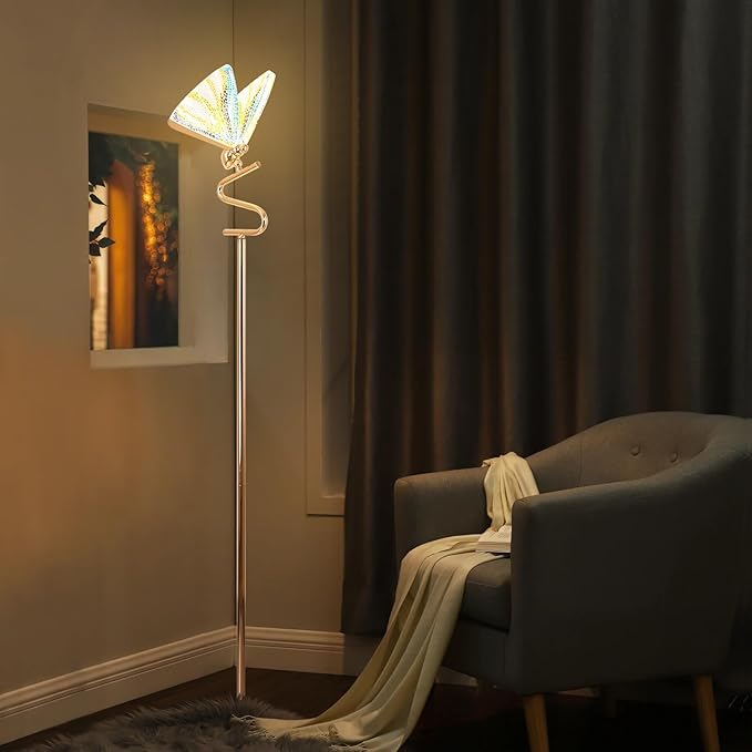 O'NEELDY Floor Lamps for Living Room LED Gold Floor Lamp 65" Tall Modern Floor Lamp with Butterfly Decoration Design,Suitable for Reading,Bedrooms,Offices and Corners