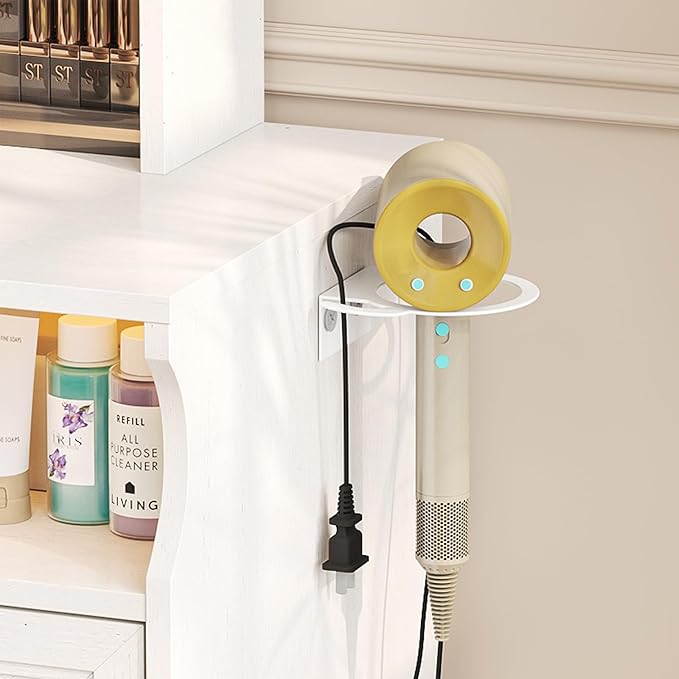 Large Black Vanity Desk with Sliding Mirror & Lights, Big 58.6" Makeup Vanity Table & Nightstand Combo with Power Outlet and 6 Drawers 15 Shelves with Light Strips for Bedroom