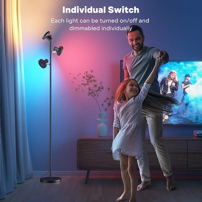 RGB Floor Lamp, 36W Bright LED Standing Lamp with 3 Swivel Lights, Color Changing Tree Tall Lamp with Remote, Stepless Dimmable Modern Floor Lamps for Living Room, Bedroom, Gaming Room,Office