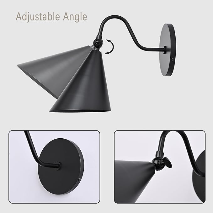 Modern Soft Black Wall Sconces with Movable Metal Shape, Goose Neck Style Metal Bedside Lamp Wall Light Fixture, Room Decor Picture Light, Bedroom Decor Reading Light, Wall lamp for Bathroom