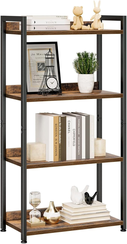 NUMENN Bookshelf, 4 Tier Bookshelves, Home Office Bookcase Shelf Storage Organizer, Free Standing Storage Shelving Unit for Bedroom, Living Room and Home Office, Vintage