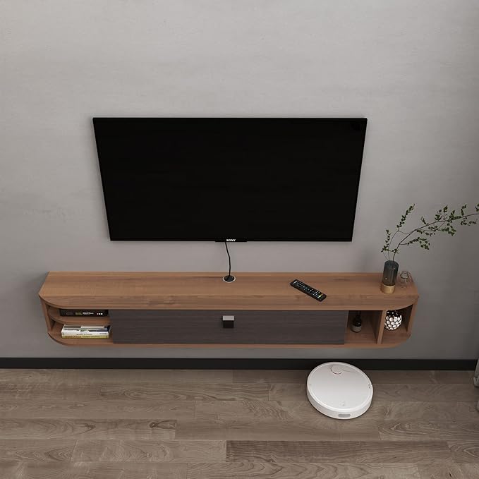 Pmnianhua Modern TV Console, 47'' Wall Mounted Under TV Shelf with Storage Shelves for Bedroom Living Room (Walnut)