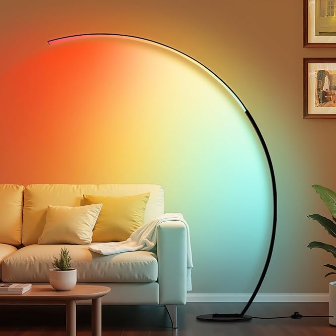 RGB Dimmable Arc Floor Lamps with 3 Color Temperatures, Ultra Bright 1800LM LED Floor Lamps for Living Room, Modern Standing Tall Lamp with Remote Control, Reading Floor Lamp for Bedroom Office