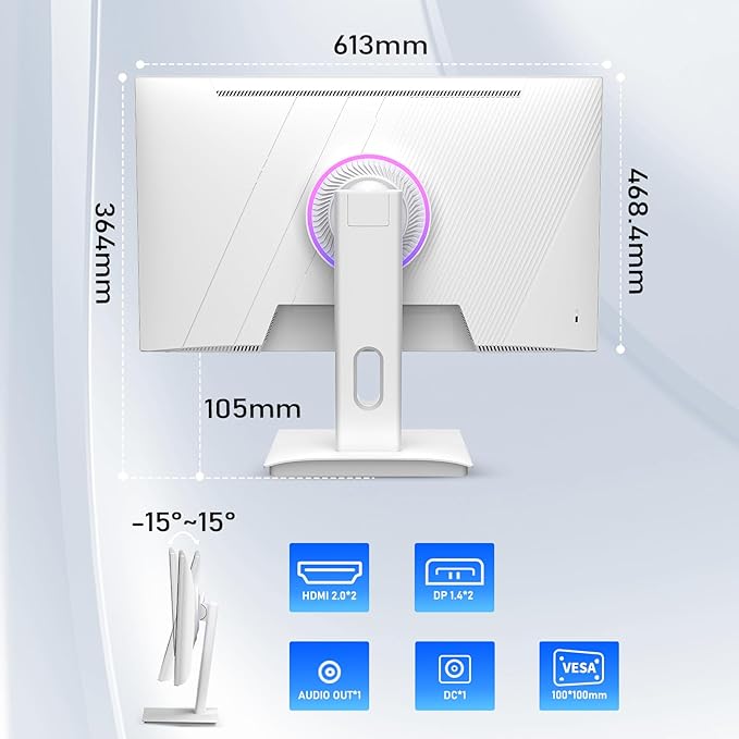 27” White Monitor，QHD (2560x1440P) 180Hz 100% sRG Computer Monitors，IPS Panel, 3Sides Frameless, Flicker-Less,Blue Light Filter, for Office & Gaming (DP,HDMI)
