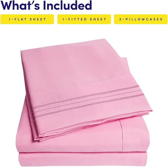 1500 Supreme Collection Twin Sheet Sets Pink - 3 Piece Bed Sheets and Pillowcase Set for Twin Mattress - Extra Soft, Elastic Corner Straps, Deep Pocket Sheets, Twin Pink