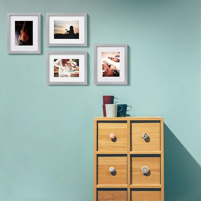 Egofine 8x10 Picture FrameMade of Solid Wood with Plexiglass, Display Pictures 4x6/5x7 with Mat or 8x10 Without Mat, for Tabletop and Wall Mounting Photo Frame, Light Gray