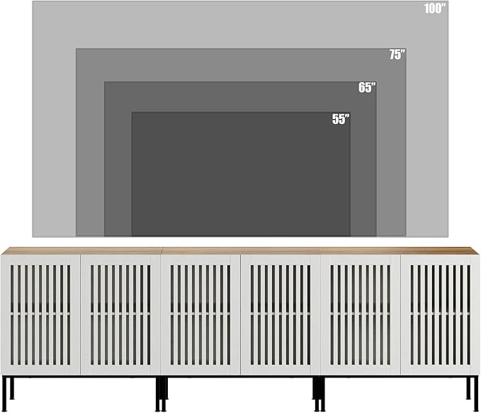 Farmhouse TV Stand for TVs up to 95 inch, 3 in 1 Entertainment Center TV Console with Storage Cabinets and Metal Base,Media Console for Living Room, Antique White