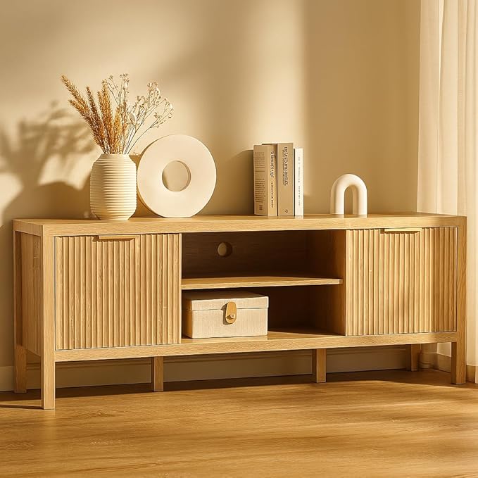 Oak TV Stand for TVs up to 65 Inch,Farmhouse TV Stands for Living Room & Bedroom,Mid Century Modern TV Console,Entertainment Center with Storage,Media Entertainment Stand,TV Cabinet for 45,55,60,65 TV