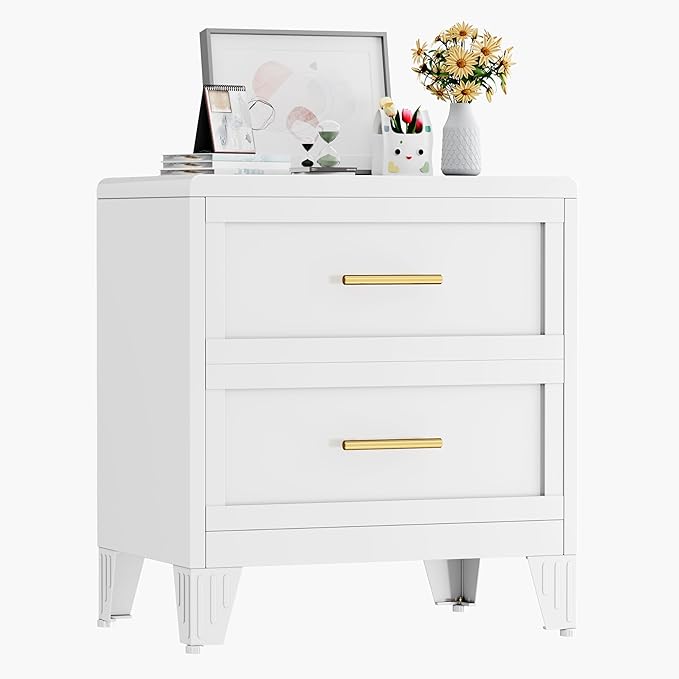 Metal Dresser Narrow Dresser for Bedroom Chest, 26.42" H Drawer Chest, Closet Dressers & Chests of Drawers for Living Room, Hallway (2 Drawers White 24inch Wide)