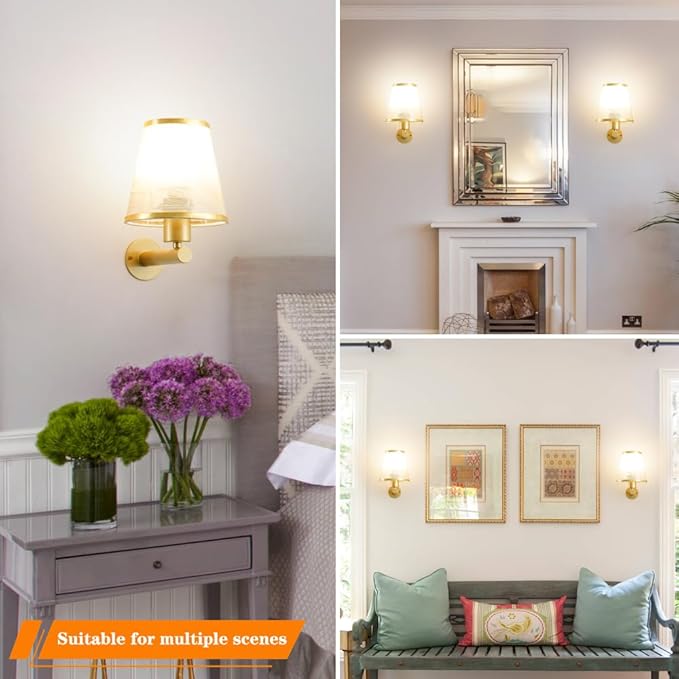 Battery Operated Wall Sconce Set of 2, Gold Rechargeable Wall Lights with Real 2500mAh Dimmable Retachable Bulbs and Remote,12RGB Colors Wireless Battery Sconces for Bedroom Living Room Hallway