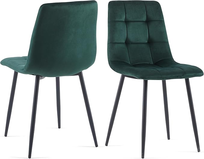 3 Piece Dining Table Set for Small Spaces - Round Kitchen Table Chairs Set of 2 with Green Velvet Upholstered Chairs -Space Saving Dinette for Kitchen, Dining Room