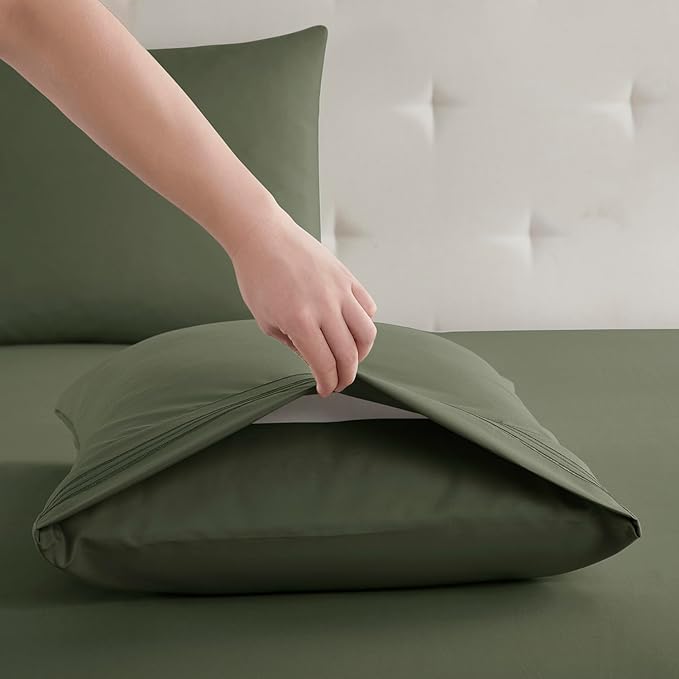 Clara Clark Bed Sheets, Premier 1800 Series Bed Sheet Set, Deep Pocket, Wrinkle, Fade, Stain Resistant, Luxury Soft Bedding Sheets & Pillowcases, California King, Olive Green