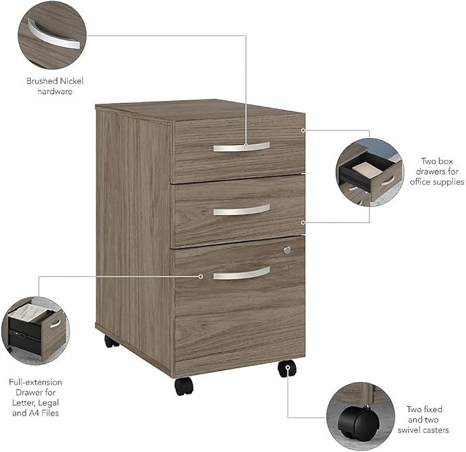 Bush Business Furniture Studio C L Shaped Desk with Mobile File Cabinet and Return, 72W x 30D, Modern Hickory