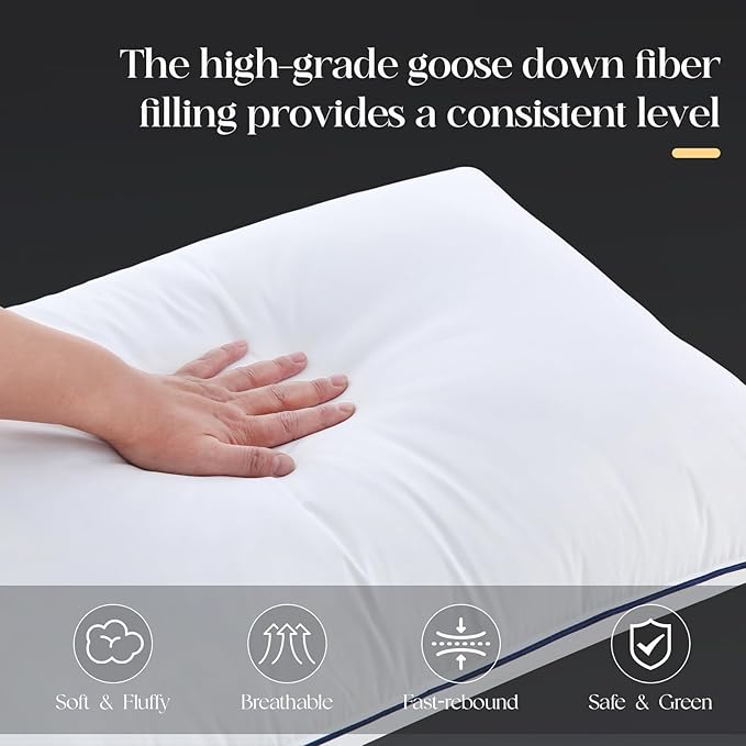 Luxurious Goose Down Bed Pillows King Size Set of 2, Hotel Collection Pillows Designed for Deep Sleep, Soft and Supportive Filling for Side, Back Sleepers 20" x 36"