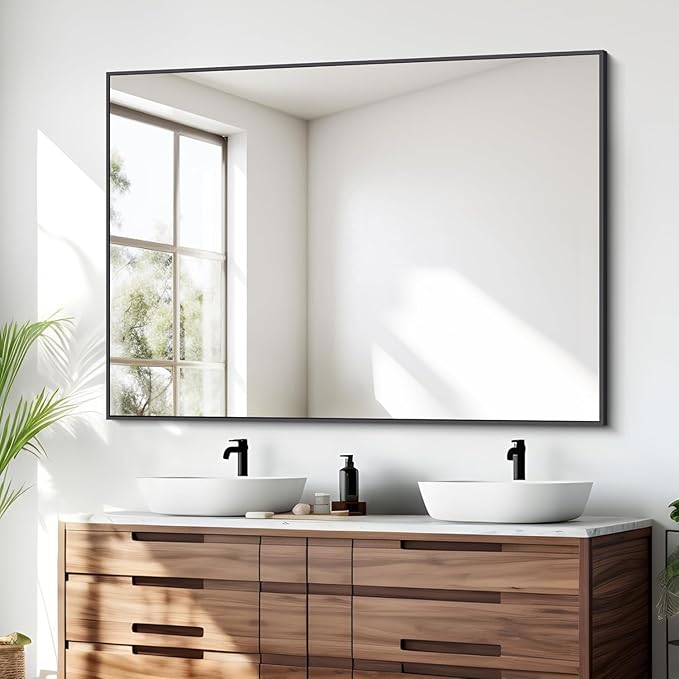 BONEWEI Bathroom Mirror,36x48 inch Large Wall Mirror for Bathroom Wall Mounted Black Rectangle Corner Mirrors,Black Bathroom Mirror for Living Room,Farmhouse,Bedroom Entryway,Horizontal/Vertical