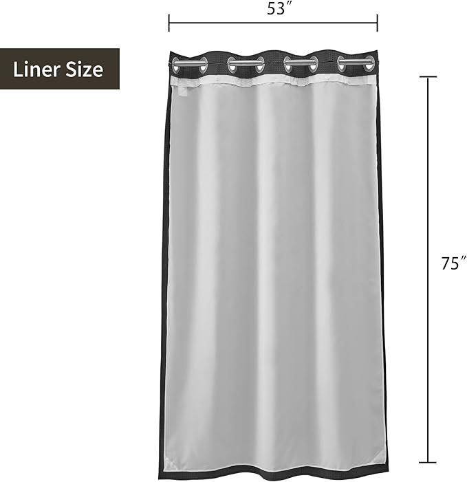 River Dream Stall Waffle Weave Shower Curtain with Snap-in Liner,Cotton Blend,No Hooks Needed Shower Curtain for Bathroom, Shower Curtain with Liner Set,Black,54x80 inches