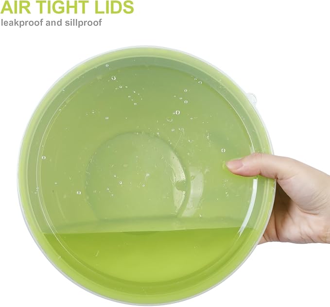 BoxedHome BPA Free Plastic Round Mixing Bowl with Lids, 12 Pack Nesting Bowls with Lids Set, Microwave and Dishwasher Safe Prep & Serving Bowls Great for Mixing, Baking, Serving (Light Green, 12pcs)