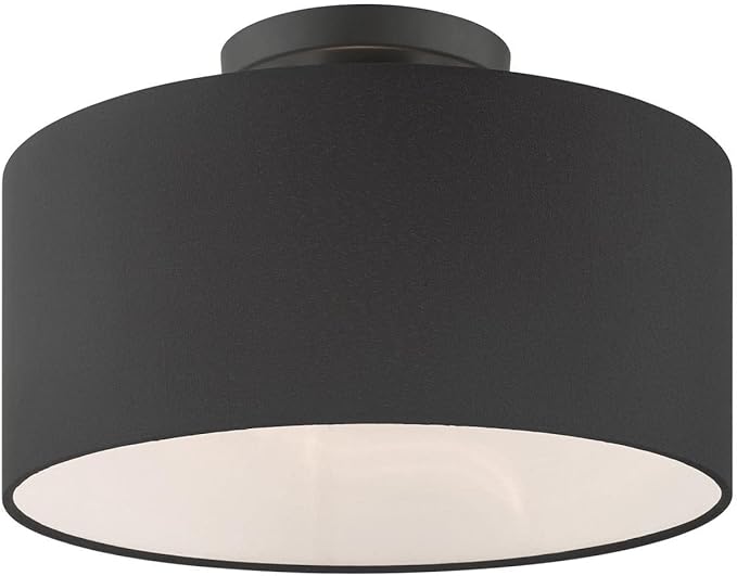 Livex Lighting Bainbridge 1 Light Black Color Fabric Ceiling Mount