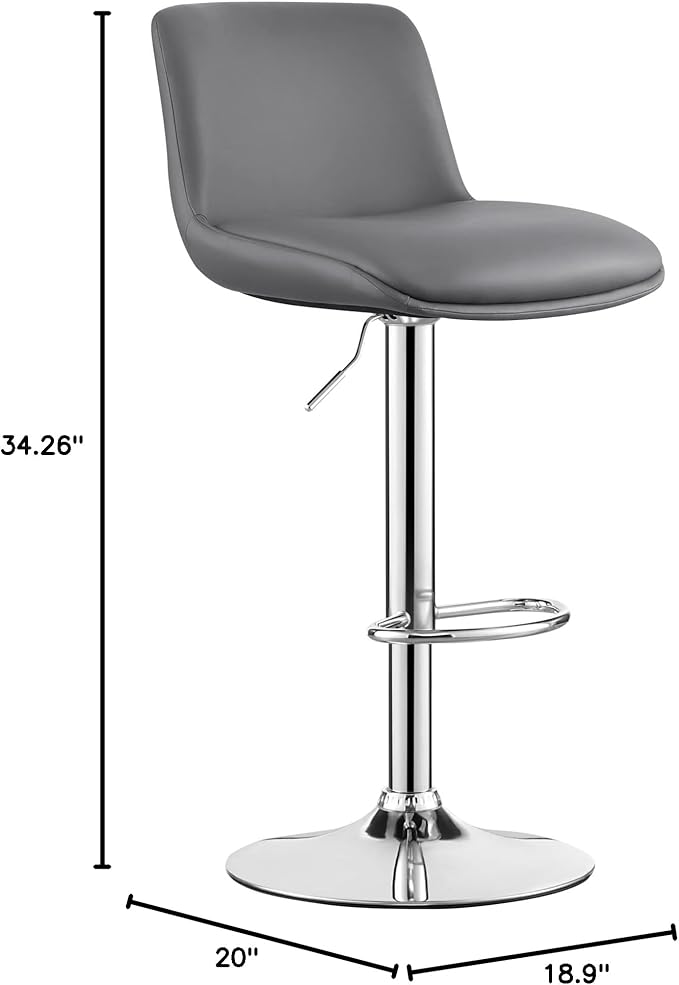 MINCETA Bar Stools,Modern Upholstered Swivel Stool with Back for Bar and Counter Height, Adjustable Height 24" to 34",Set of 4,PU in Dark Gray