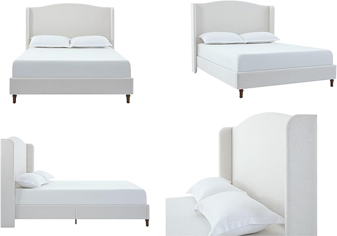 GDFStudio Tall Headboard Upholstered Bed,Queen Size Platform Bed Frame with Headboard Wingback,54" High No Box Spring Needed Easy Assembly Minimalist Designs Premium Textured Canvas Chenille