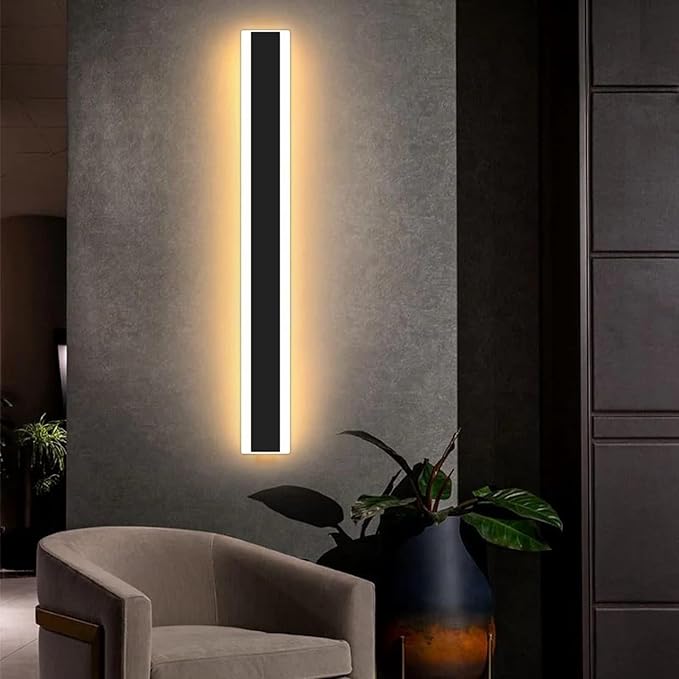 Mikeru Modern Outdoor Wall Light, 3000k-6000k Dimmable Outdoor Wall Sconce 57inch Black Exterior Lights with Remote Control Ip65 Waterproof Anti-Rust Linear Long Porch Lights
