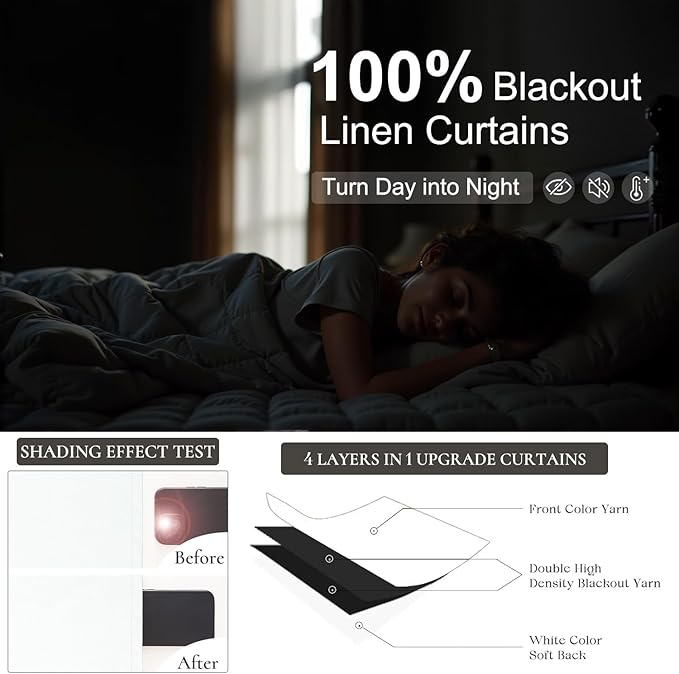 White Blackout Curtains 84 Inch Long 2 Panels Cotton Linen Thick Total Black Out Curtain for Bedroom Window 7ft Living Room Darkening Thermal Insulated Drapes Modern Farmhouse Shabby Chic 52x84 Length