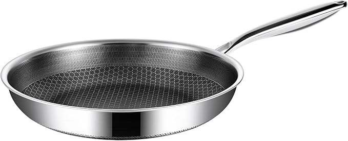 10-Inch Non Stick Frying Pans, Stainless Steel Skillet with Honey Design, Non Toxic Frying Pan with Cool-Touch Handle, Dishwasher Safe, Easy Use in the Kitchen