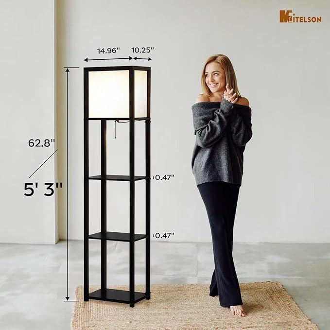 Floor Lamp with Shelves, 4-Tier Modern Shelf Floor Lamps, Corner Display Floor Lamp, Shelf Lamp with LED Bulb for Living Room, Bedroom and Office - Black