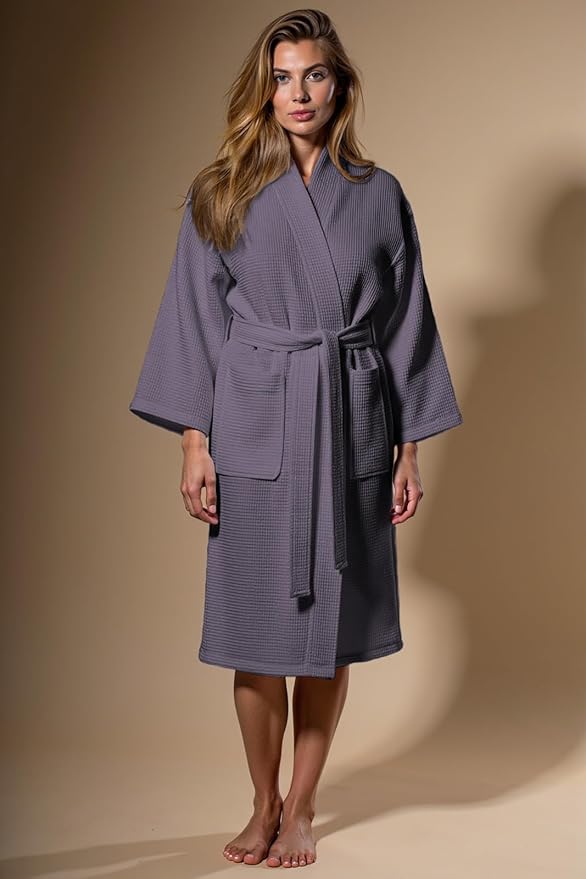 Turquaz Lightweight Full-Length Robes For Women Waffle Kimono Bathrobe - Soft, Fast-Drying, Long-Lasting Cotton Blend Unisex