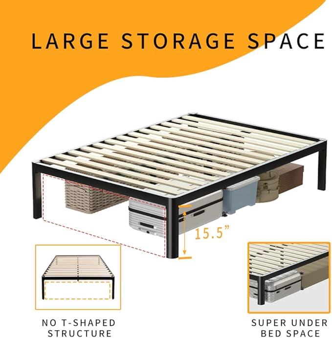 MAF Metal 18 Inch King Platform Bed Frame with Anti-Collision Round Legs, Black 3500 Lbs Heavy Duty Bed Frame with Wood Slats, No Box Spring Needed, Easy Assembly