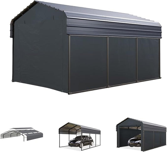 MFSTUDIO Carport 10x15 ft, Outdoor Heavy Duty Carports with Sidewalls, Metal Shed Canopy Shelters Garage Shelter Shade Car Ports with Galvanized Roof for Cars, Truck and Boats