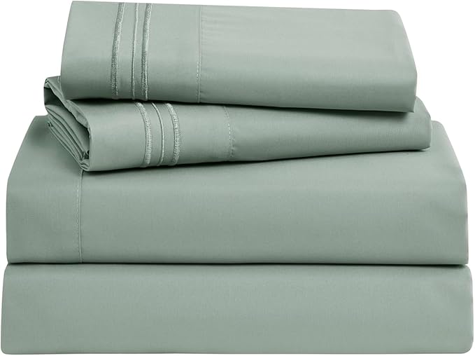 Clara Clark Bed Sheets, Premier 1800 Series Bed Sheet Set, Deep Pocket, Wrinkle, Fade, Stain Resistant, Luxury Soft Bedding Sheets & Pillowcases, Split King, Ice Green