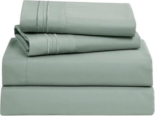 Clara Clark Bed Sheets, Premier 1800 Series Bed Sheet Set, Deep Pocket, Wrinkle, Fade, Stain Resistant, Luxury Soft Bedding Sheets & Pillowcases, Split King, Ice Green