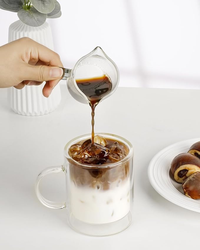 LIBWYS 12oz Double Wall Coffee Mugs (2 Pack) - Insulated Borosilicate Glass Cups with Handle for Espresso, Cappuccino, Latte - Heat Resistant, Dishwasher Safe Hot/Cold Beverage Glasses 350ml