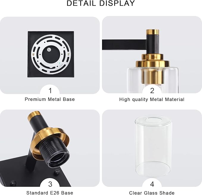 Black and Gold Wall Sconces Set of Two Bathroom Light Fixtures Brass Sconces Wall Lighting Modern Wall Light Fixtures with Glass Shade Rustic Wall Lamps for Bedroom Hallway Kitchen Living Room