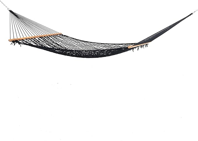 Castaway Living 13 ft. Double Traditional Hand Woven Navy Polyester Rope Hammock with Free Extension Chains, and Tree Hook, for 2 People with a Weight Capacity of 450 lbs.