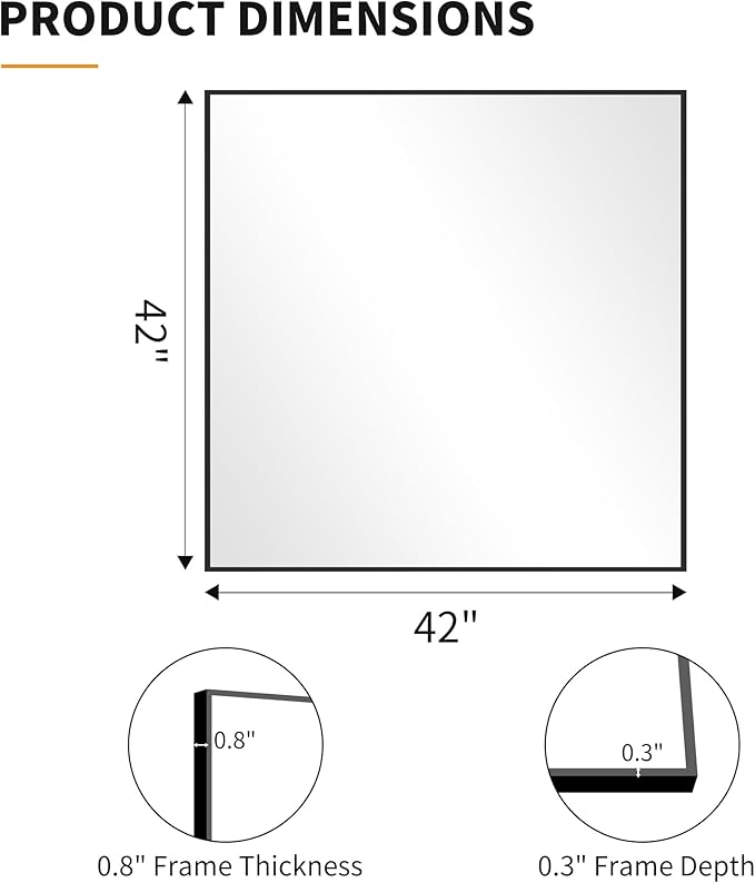 KOCUUY Black Square Mirror, 42"x42" Bathroom Mirrors for Over Sink, Large Black Wall Mounted Mirror, Metal Framed Mirror for Wall, Vanity Mirror for Bathroom Living Room Bedroom Dining Room
