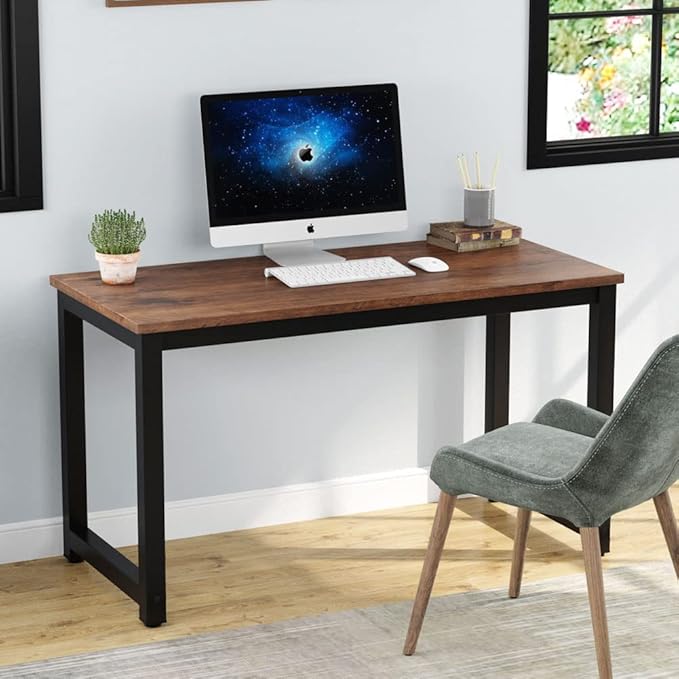 Tribesigns Modern Simple Computer Desk, 47 inch Vintage Office Desk Computer Table, Study Writing Study Desk Workstation for Home Office, Rustic Brown