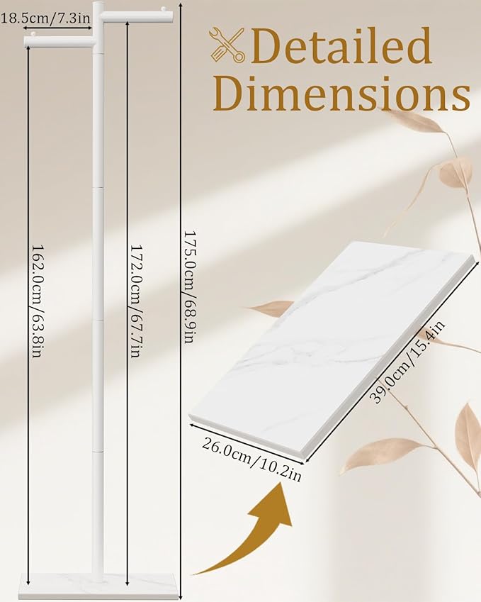 Garment Rack, Freestanding Metal Coat Racks, Z-shaped Coat Tree with Natural Rock Base, Suitable For Outerwear, Clothes, Handbags, 68.9in, White