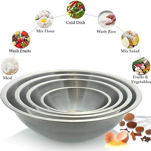 Tiger Chef Large Stainless Steel Standard Weight Mixing Bowls Set, Mirror Finish - Set Includes 13, 16, 20, and 30 Quart.