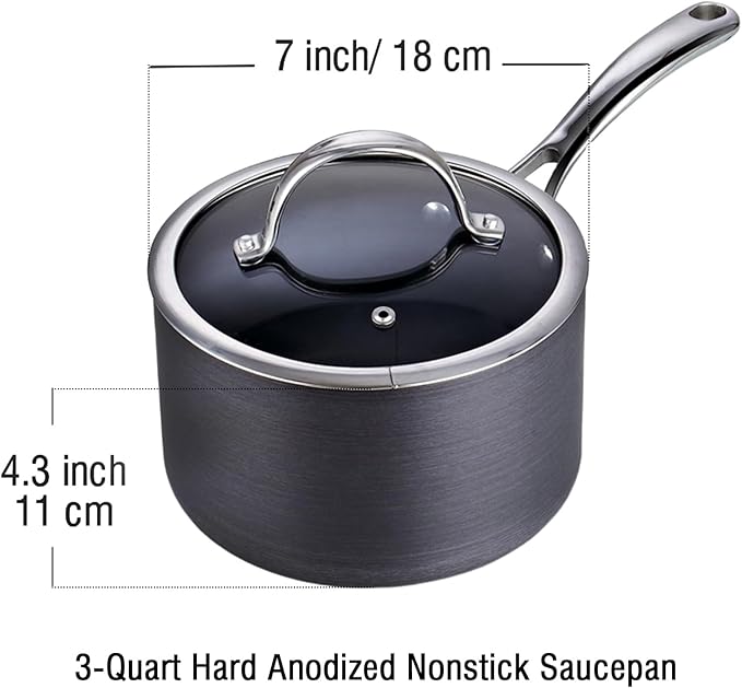 Cooks Standard 3-Quart Hard Anodized Nonstick Saucepan with Lid, Black,NC-00342