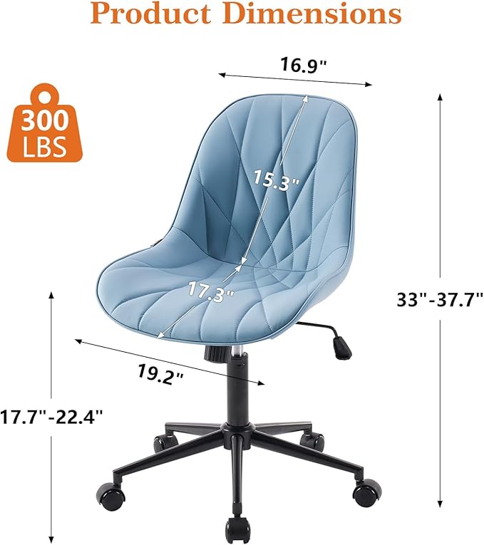 Rowill Modern Office Chair - Ergonomic Swivel Leather Desk Chair with Curved Backrest, Height Adjustable Rolling with Wheels, Perfect for Study Room & Office, Blue