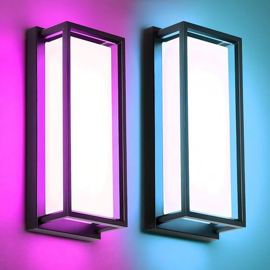 SHIMR Outdoor Wall Lights 2 Pack, 1500LM Smart Porch Lights RGBCW Exterior Light Fixture, Wi-Fi Control Color Changing Outdoor Lights IP65 Waterproof, Works with Alexa Google Assistant [ETL Listed]