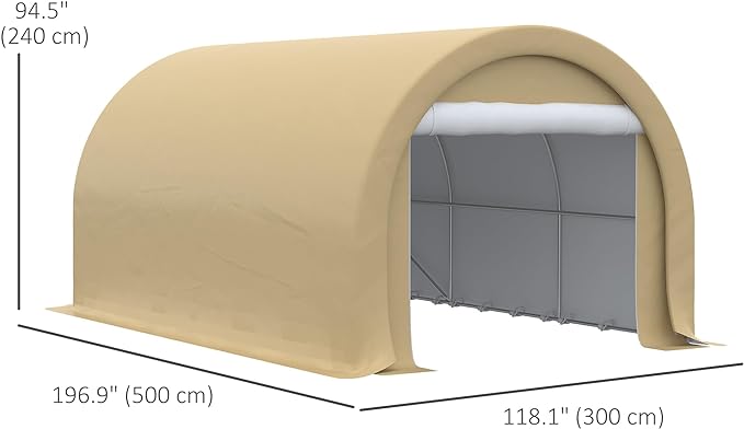 Outsunny 10' x 16' Carport, Heavy Duty Portable Garage Storage Tent with Large Zippered Door, Anti-UV PE Canopy Cover for Car, Truck, Boat, Motorcycle, Bike, Garden Tools, Outdoor Work, Beige