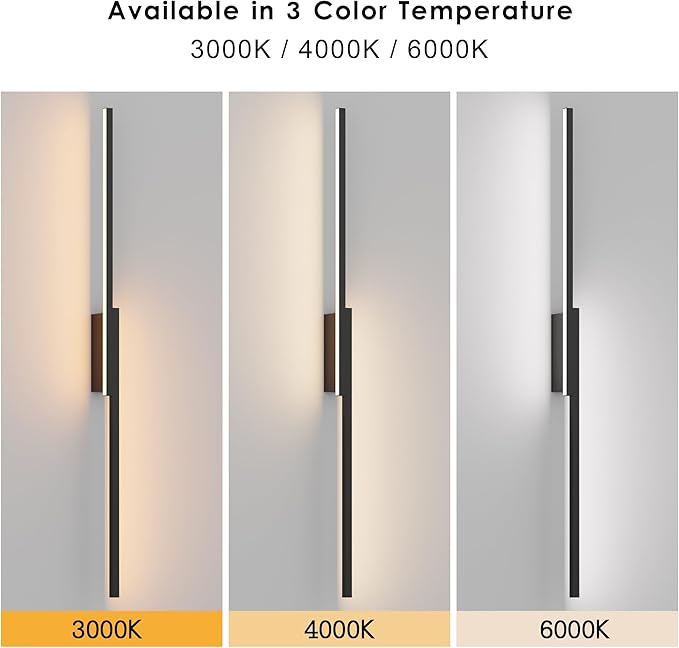 Aipsun 39.4inch Black Battery Operated Wall Sconce Set of 2, Rechargeable Wall Sconce Lighting Dimmable Wireless Wall Lights for Living Room,Bedroom