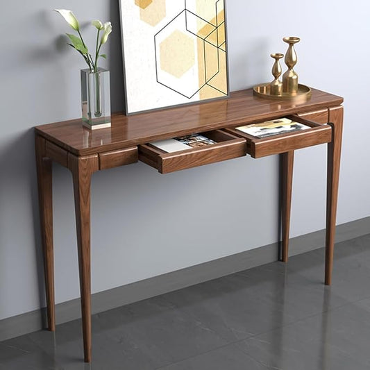 LITFAD Console Table Sleek Walnut Wood Hall Table with 2 Drawers Modern Simple Entrance Table for Hall Living Room Hotel - 1 Piece, 54" L x 14" W x 33" H